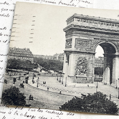 1920s - Paris Arc de Triomphe Postcard - French Document - Vintage French Memorabilia - Black and White Photography