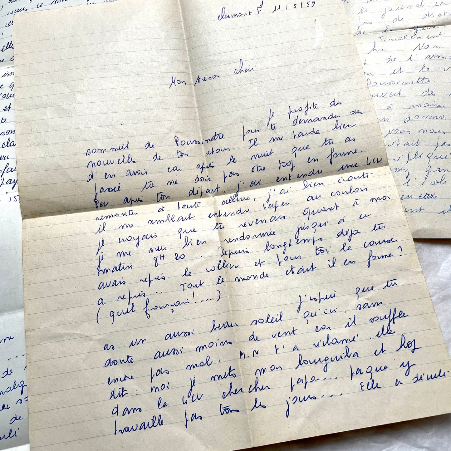 Set of 10 1950s French handwritten letters in cursive script. Vintage personal correspondence.