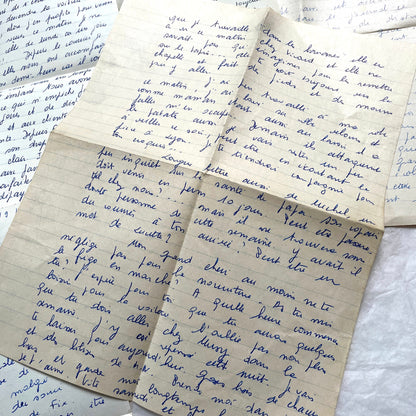 Set of 10 1950s French handwritten letters in cursive script. Vintage personal correspondence.