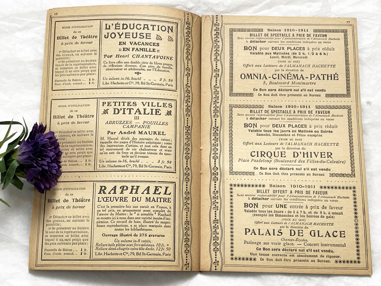 1910s - 42 pages Supplement to the Hachette Almanac – Theatre Ticket Booklet – Paris 1911