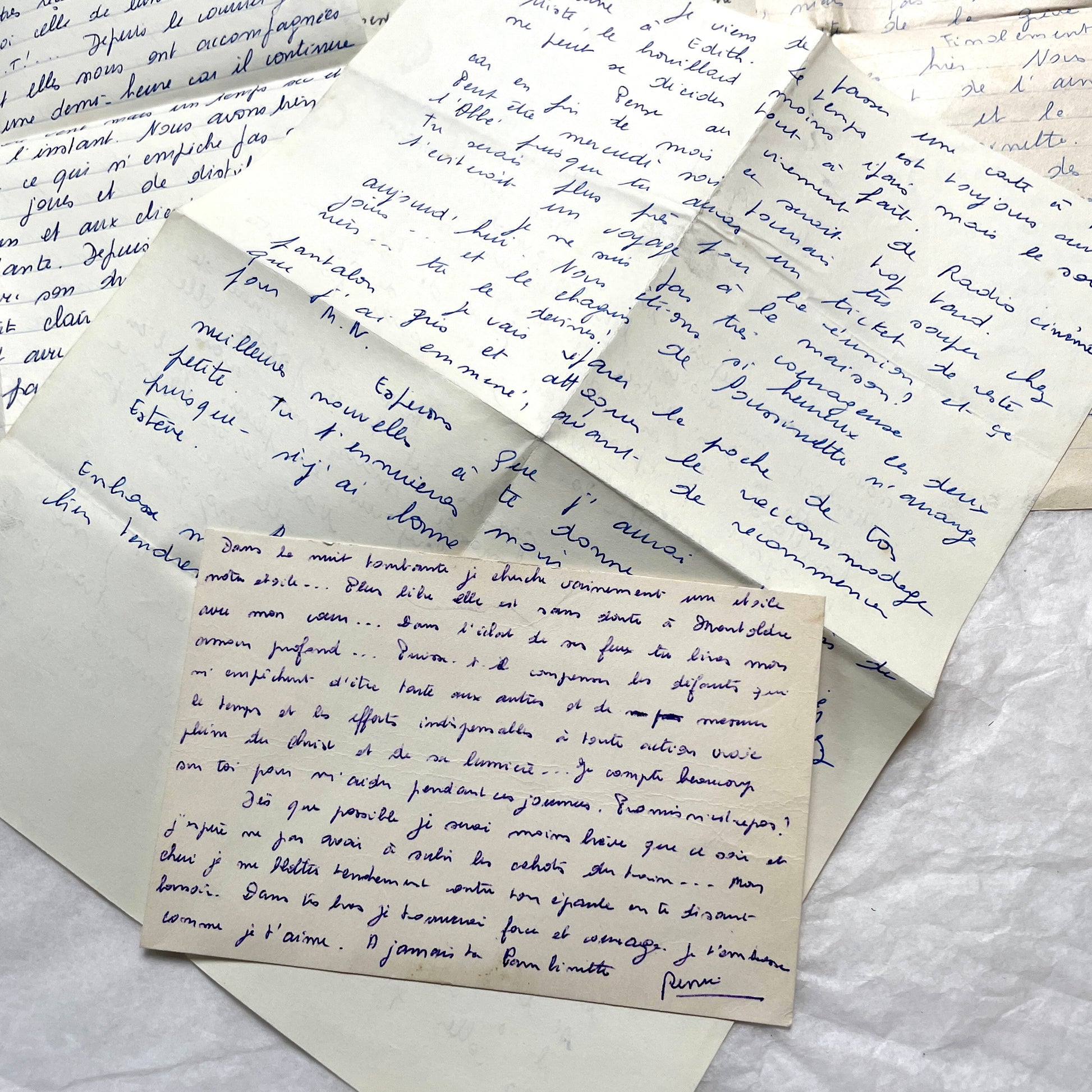 Set of 10 1950s French handwritten letters in cursive script. Vintage personal correspondence.