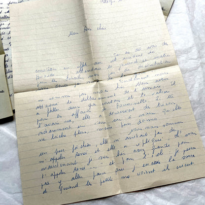 Set of 10 1950s French handwritten letters in cursive script. Vintage personal correspondence.