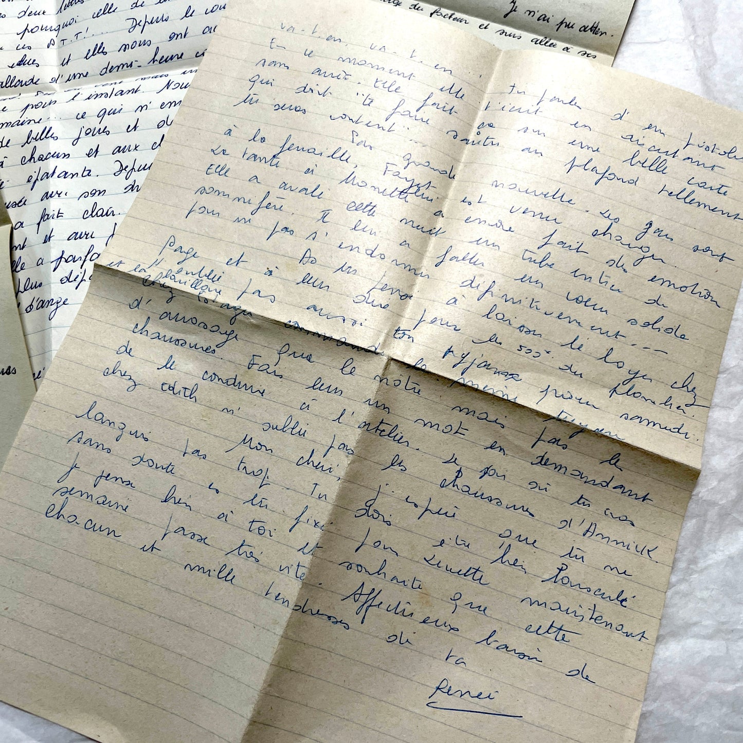 Set of 10 1950s French handwritten letters in cursive script. Vintage personal correspondence.