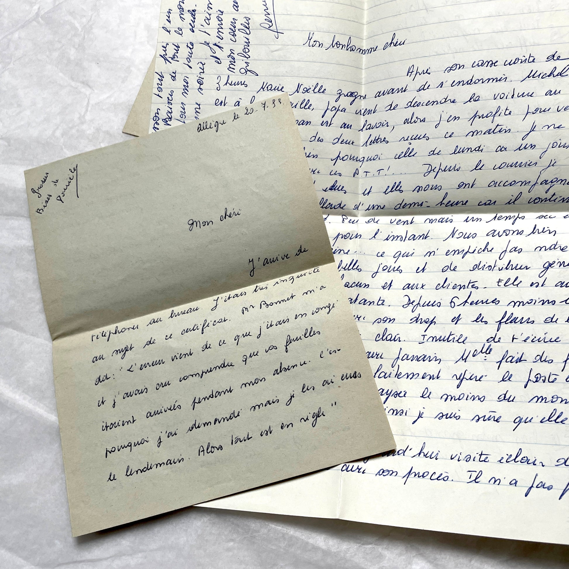 Set of 10 1950s French handwritten letters in cursive script. Vintage personal correspondence.