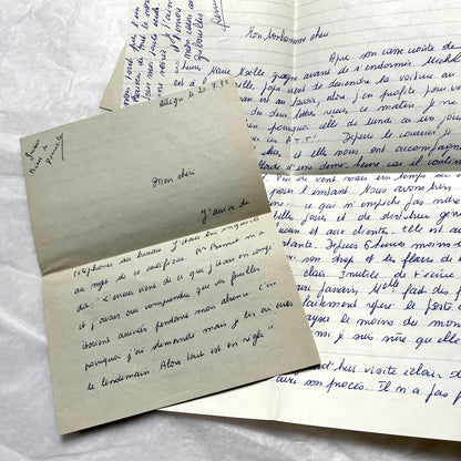 Set of 10 1950s French handwritten letters in cursive script. Vintage personal correspondence.