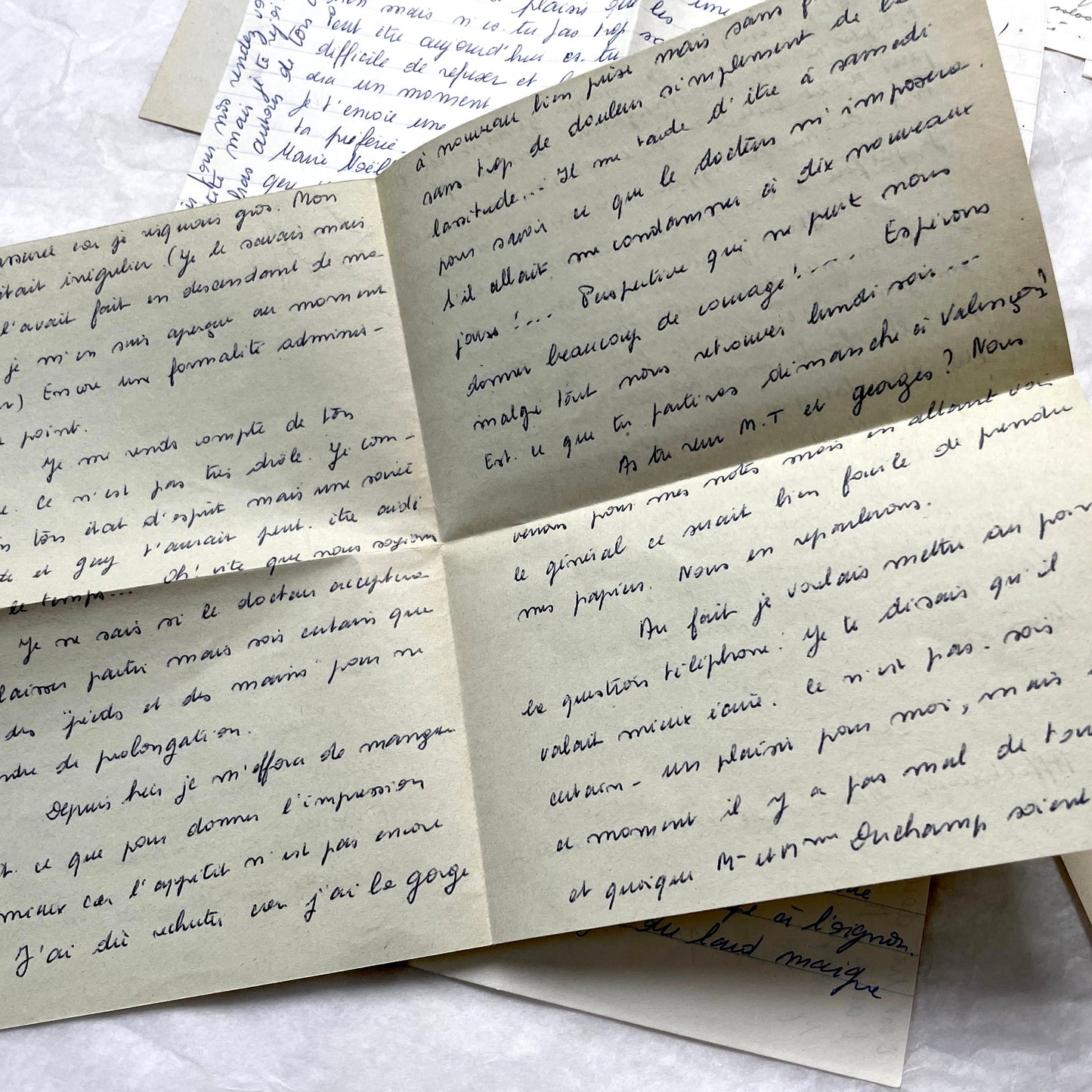 Set of 10 1950s French handwritten letters in cursive script. Vintage personal correspondence.
