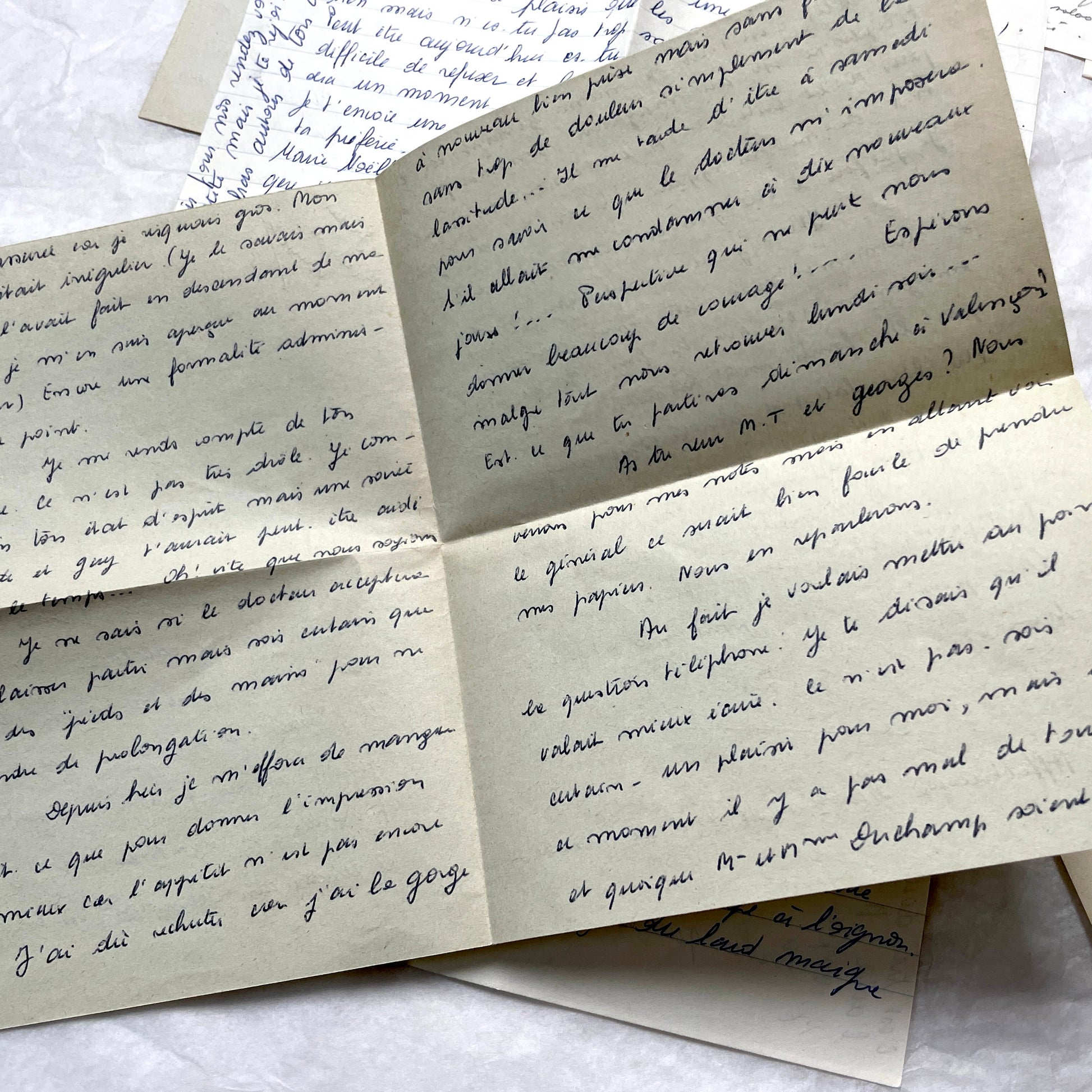 Set of 10 1950s French handwritten letters in cursive script. Vintage personal correspondence.