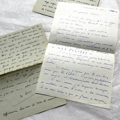 Set of 10 1950s French handwritten letters in cursive script. Vintage personal correspondence.