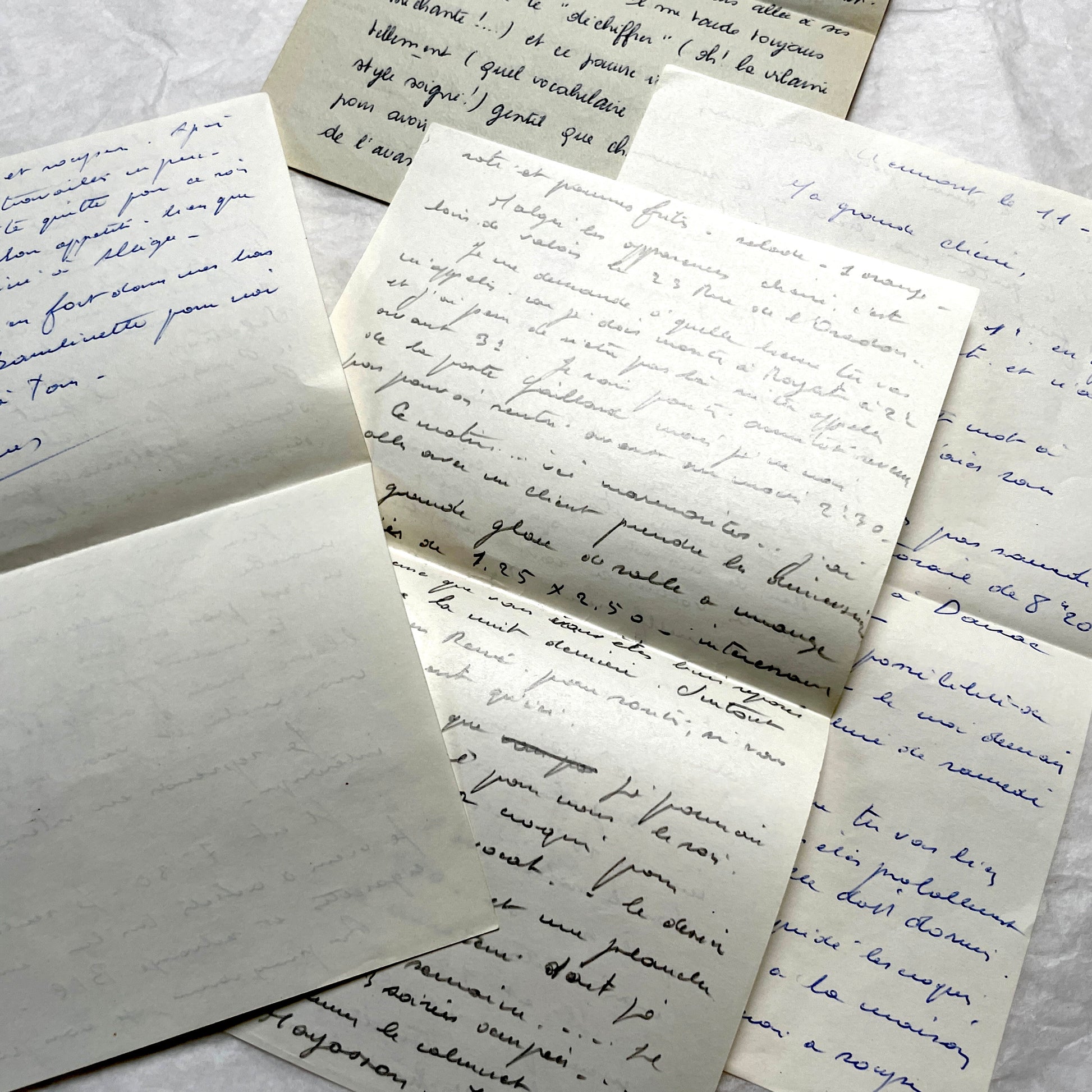 Set of 10 1950s French handwritten letters in cursive script. Vintage personal correspondence.