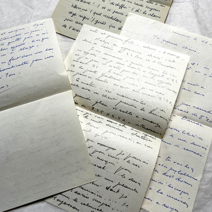 Set of 10 1950s French handwritten letters in cursive script. Vintage personal correspondence.