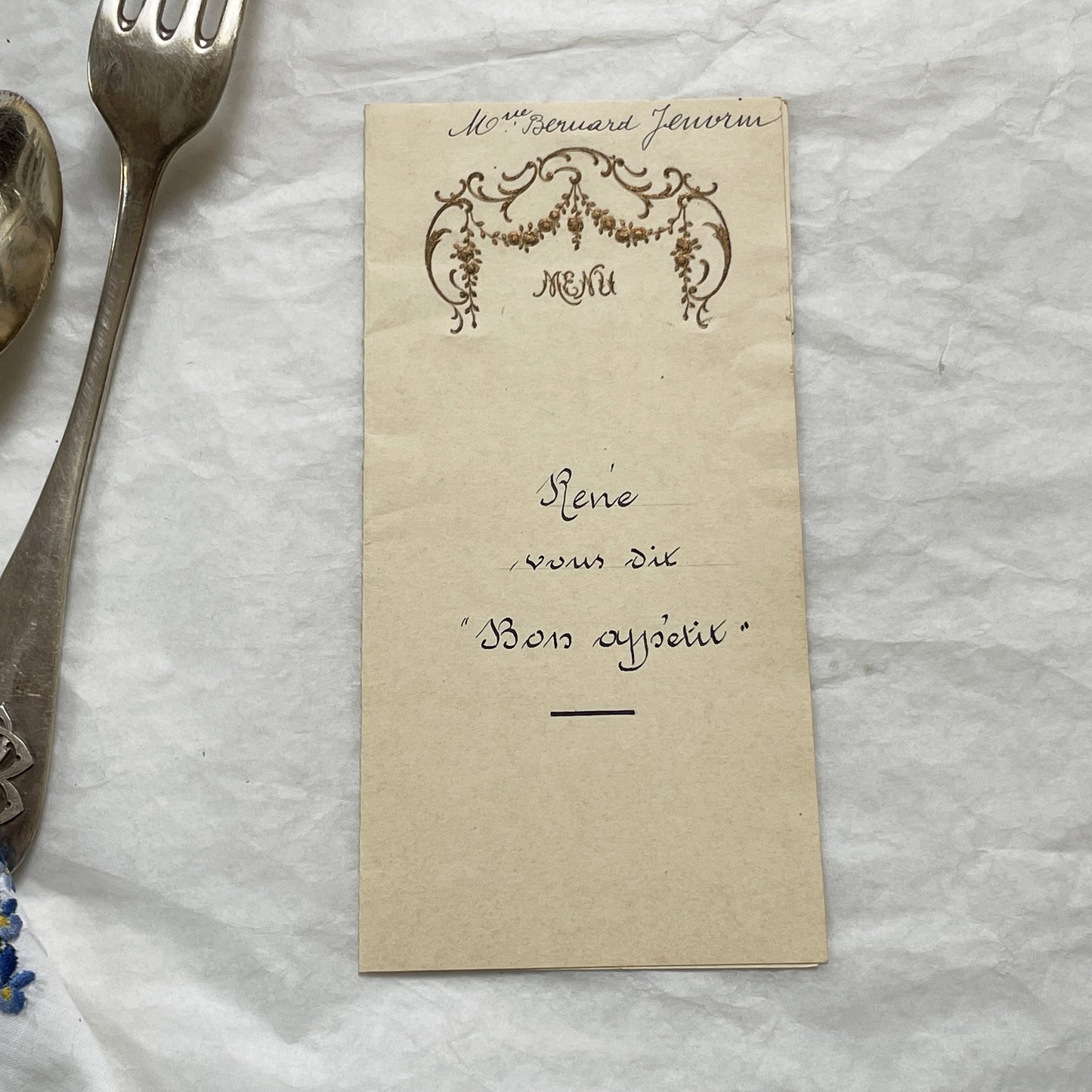 1900s - Antique French Menu Card - Elegant Hand-Written Dinner Party Souvenir - Formal Dining Experience Memorabilia