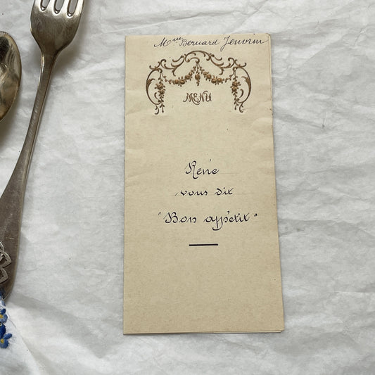 1900s - Antique French Menu Card - Elegant Hand-Written Dinner Party Souvenir - Formal Dining Experience Memorabilia
