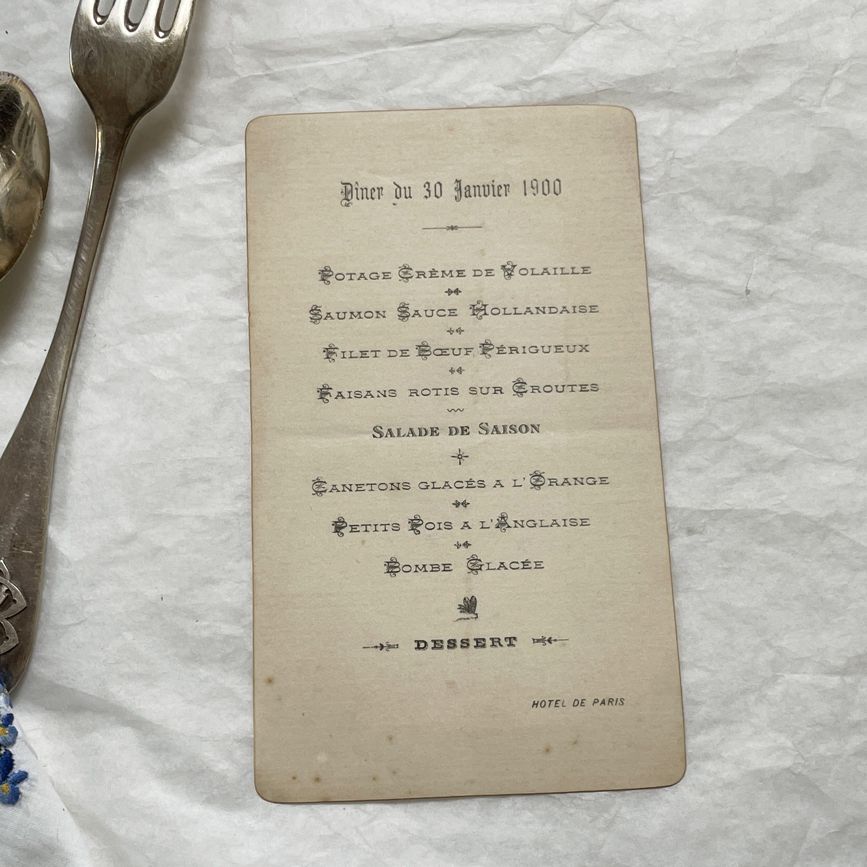 1900s Vintage Hotel De Paris Dinner Menu - French Cuisine – Authentic ...