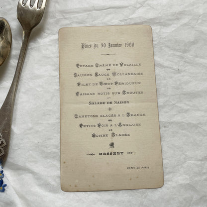 1900s - Vintage Hotel De Paris Dinner Menu - Classic French Cuisine - Exquisite Dining Experience from the Turn of the Century