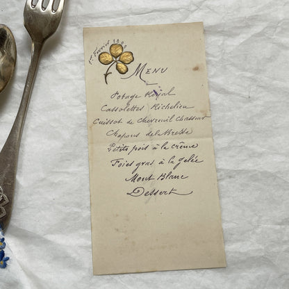 1900s - Exquisite Handwritten French Menu Card from 1900 - Elegant Culinary History Documenting a Lavish Dinner Event