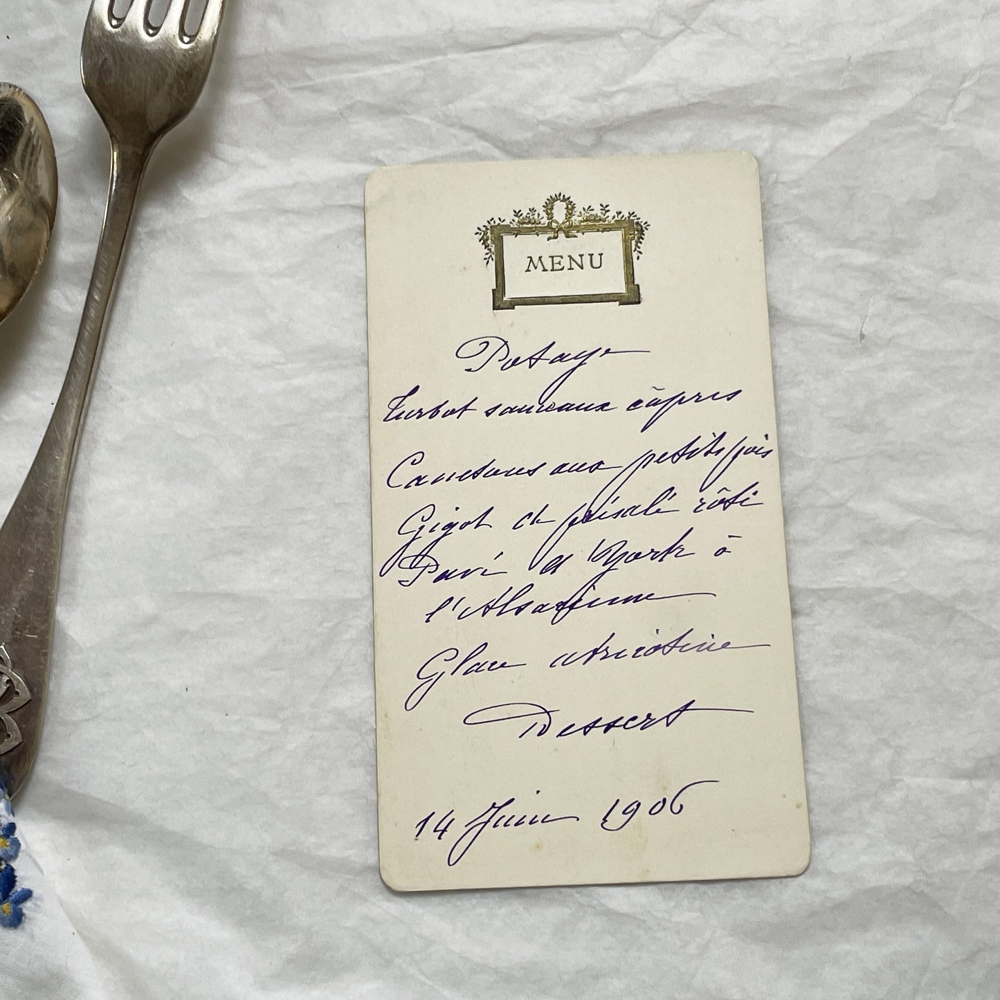 1900s - Vintage French Menu from 1906 - Handwritten Dinner Card Featuring Classic Cuisine - Historic Gastronomy Ephemera