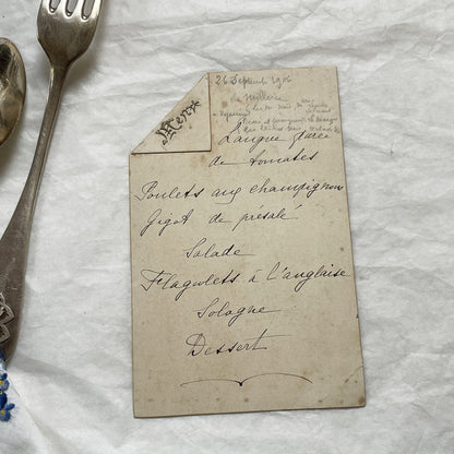 1900s - Vintage French Handwritten Menu Card - Historical Dining - Elegant Meal Plan from 1906 - Classic French Cuisine Revealed