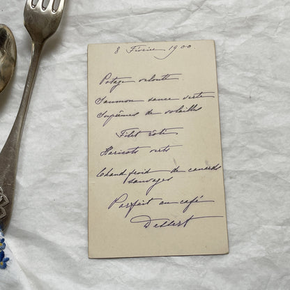 1900s - Elegant French Menu Card From February 8, 1900 - Handwritten Dinner Plan With Classic Edwardian Cuisine - Historic Meal Revelation