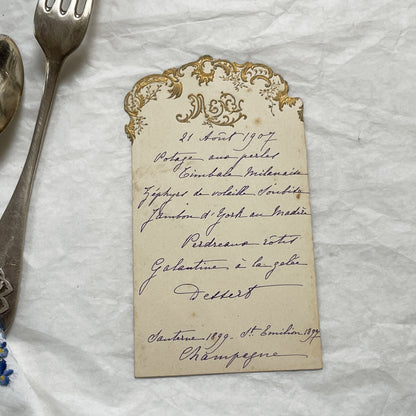 1900s - Exquisite Antique Handwritten French Menu Card from 1907 - Vintage Dining Experience - Historic Culinary Document - Fine Dining