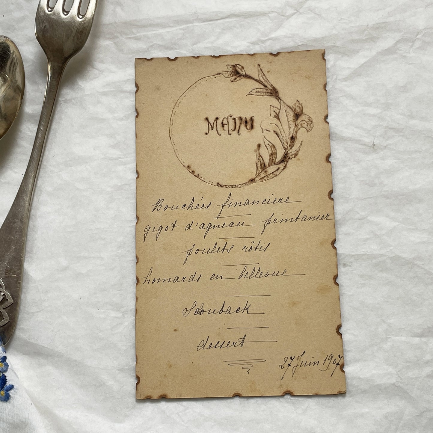 1900s - Handwritten Menu - French Dinner - Early 20th Century Cuisine - Elegant Vintage Dining Experience - Historical Ephemera