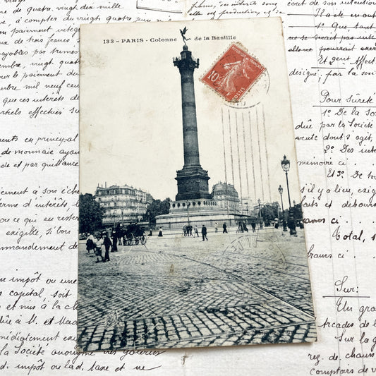 1910s - Vintage Paris Postcard - Historic July Column Bastille - French Capital City Landmark - Architectural Urban Scene Ephemera Art