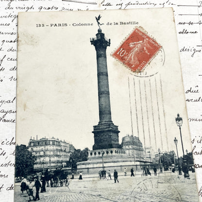 1910s - Vintage Paris Postcard - Historic July Column Bastille - French Capital City Landmark - Architectural Urban Scene Ephemera Art