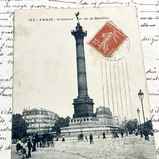 1910s - Vintage Paris Postcard - Historic July Column Bastille - French Capital City Landmark - Architectural Urban Scene Ephemera Art