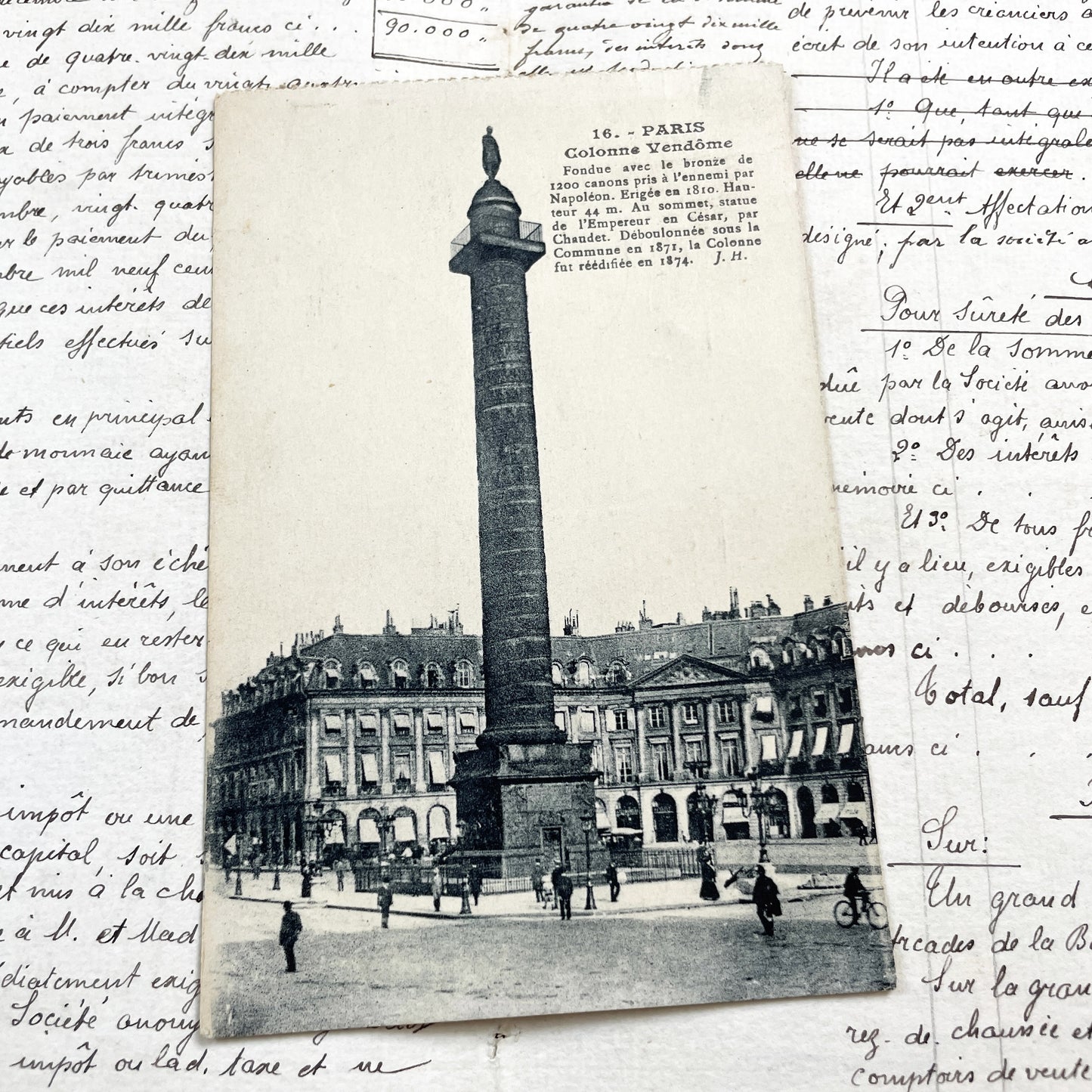 1930s - Vintage French Postcard - Paris Vendome Column Historic Landmark - Original Architectural Photo Ephemera - Collectible  Souvenir