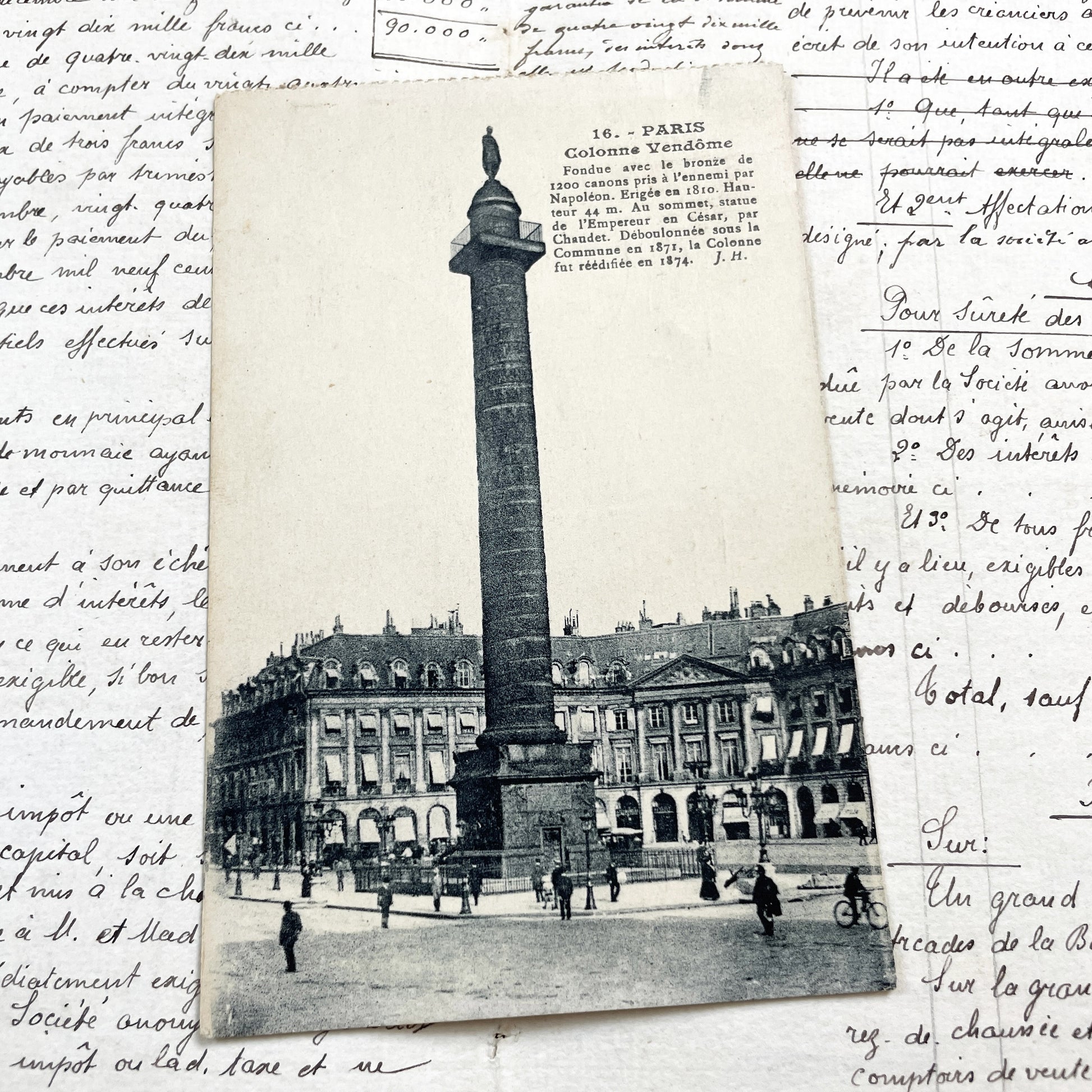 1930s - Vintage French Postcard - Paris Vendome Column Historic Landmark - Original Architectural Photo Ephemera - Collectible  Souvenir