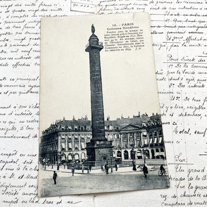 1930s - Vintage French Postcard - Paris Vendome Column Historic Landmark - Original Architectural Photo Ephemera - Collectible  Souvenir