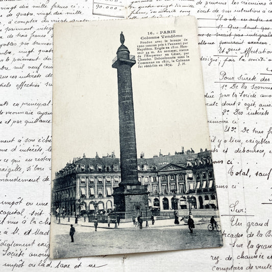 1930s - Vintage French Postcard - Paris Vendome Column Historic Landmark - Original Architectural Photo Ephemera - Collectible  Souvenir