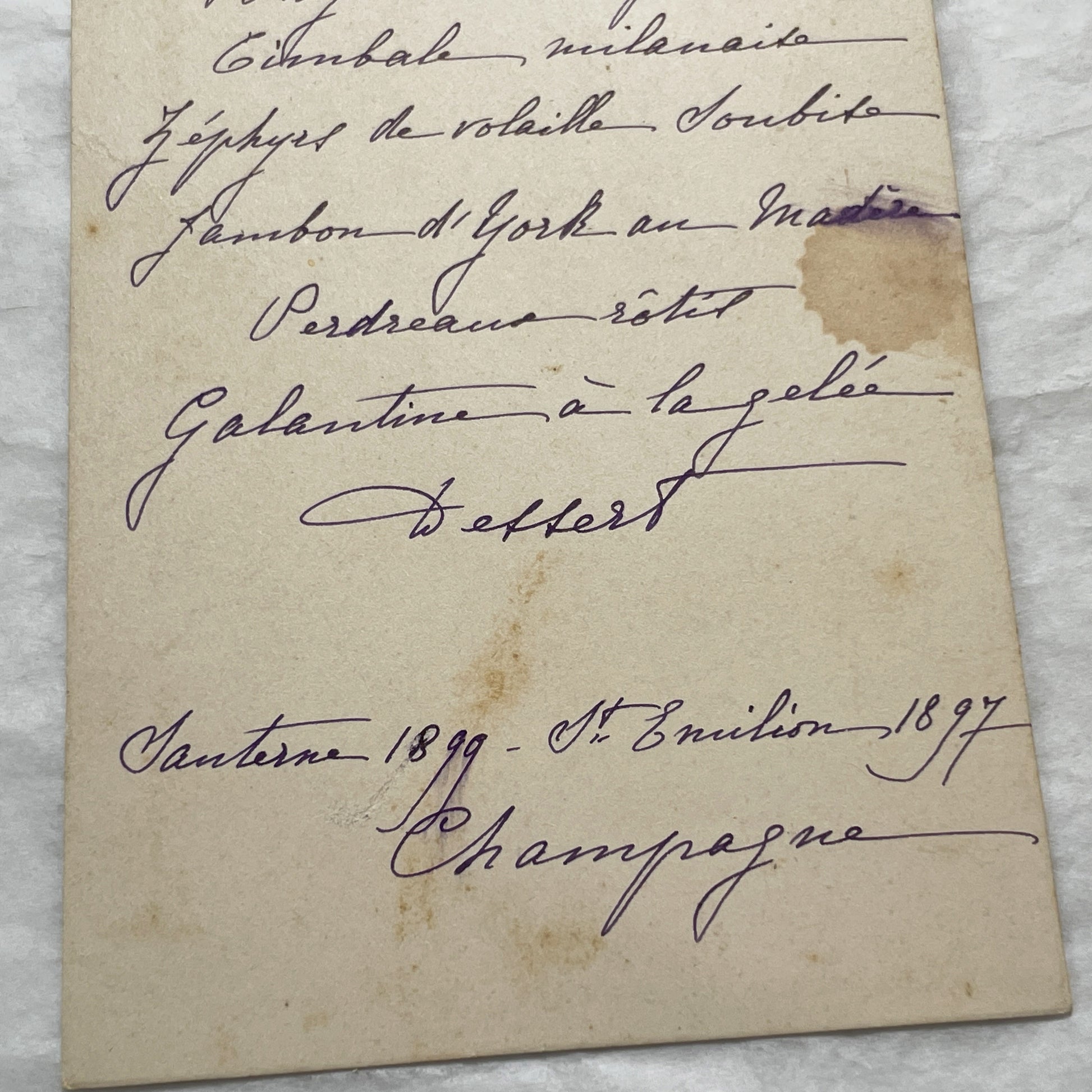 1900s - Ornate French Menu Card from 1907 - Elegant Hand-Written Dinner Selection - Vintage Culinary History Document