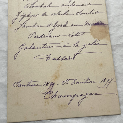 1900s - Ornate French Menu Card from 1907 - Elegant Hand-Written Dinner Selection - Vintage Culinary History Document