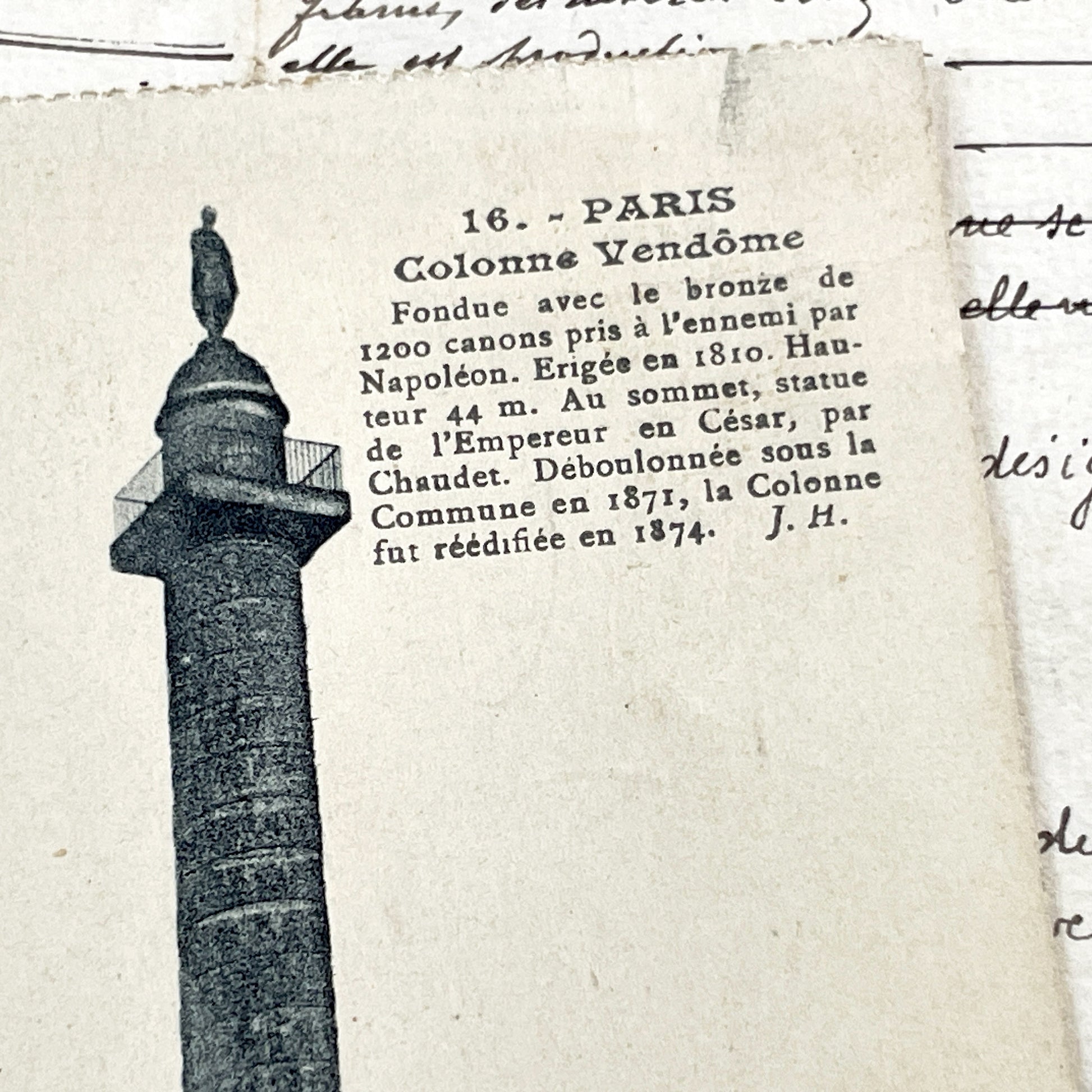 1930s - Vintage French Postcard - Paris Vendome Column Historic Landmark - Original Architectural Photo Ephemera - Collectible  Souvenir