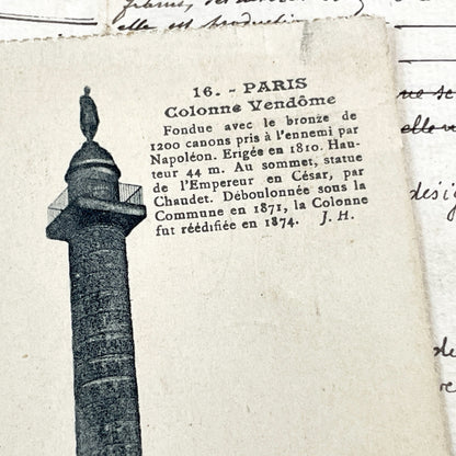 1930s - Vintage French Postcard - Paris Vendome Column Historic Landmark - Original Architectural Photo Ephemera - Collectible  Souvenir
