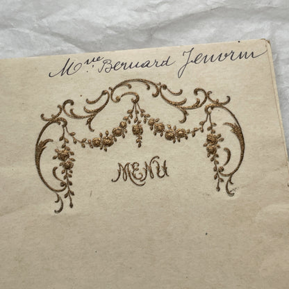 1900s - Antique French Menu Card - Elegant Hand-Written Dinner Party Souvenir - Formal Dining Experience Memorabilia