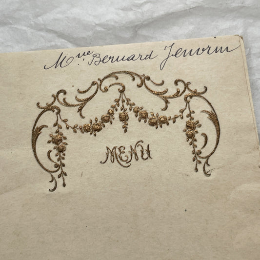 1900s - Antique French Menu Card - Elegant Hand-Written Dinner Party Souvenir - Formal Dining Experience Memorabilia