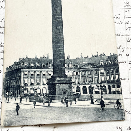 1930s - Vintage French Postcard - Paris Vendome Column Historic Landmark - Original Architectural Photo Ephemera - Collectible  Souvenir