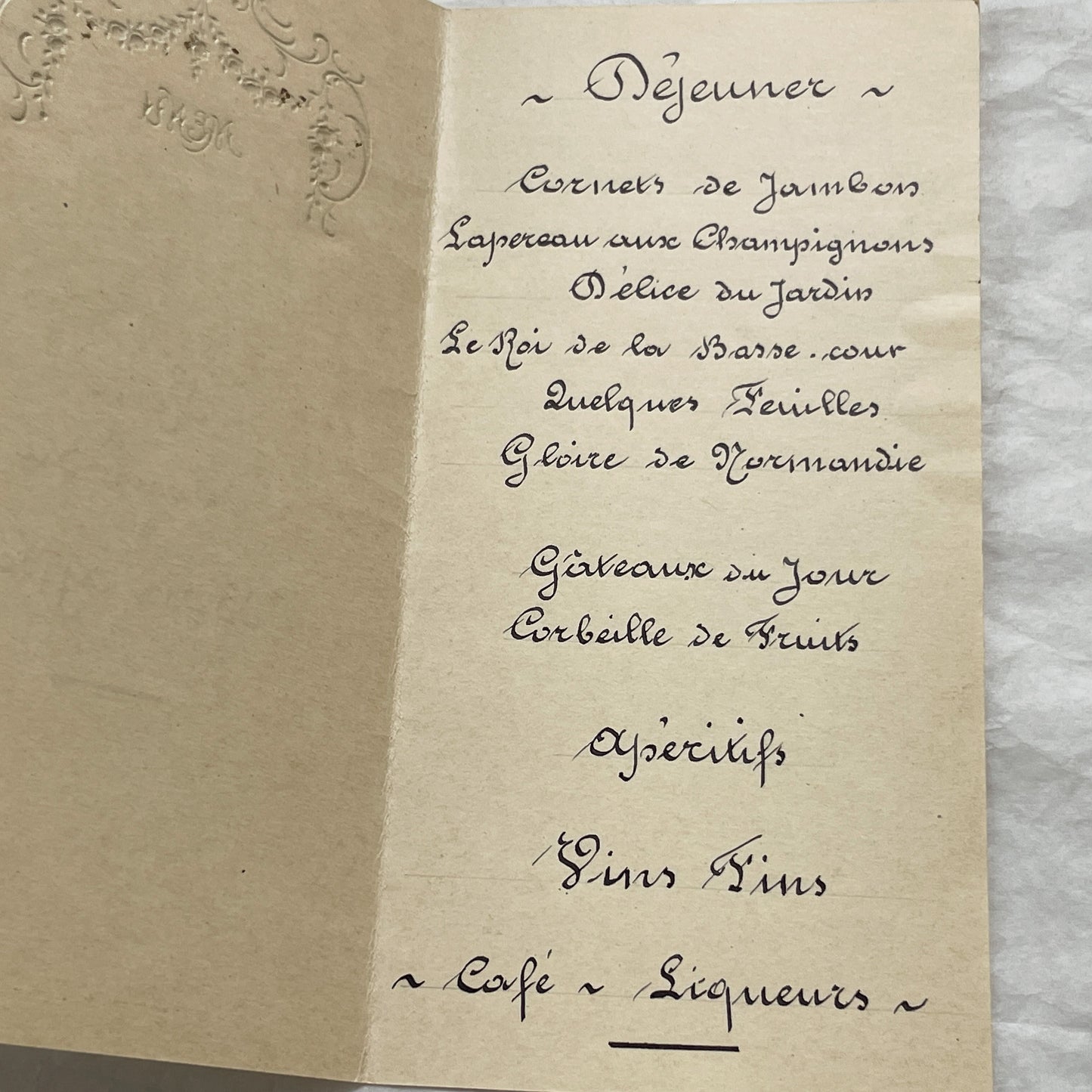 1900s - Antique French Menu Card - Elegant Hand-Written Dinner Party Souvenir - Formal Dining Experience Memorabilia