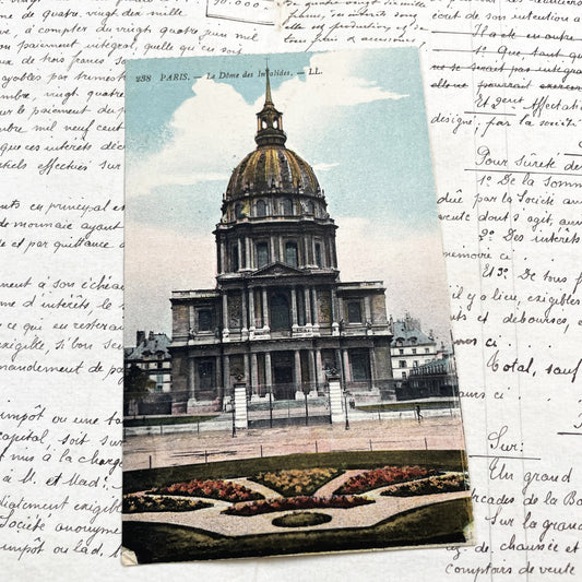 1910s - Vintage Le Dôme des Invalides Postcard - Old Paris Landmark - Historic French Architecture Print - Collectible Hand-Colored Document