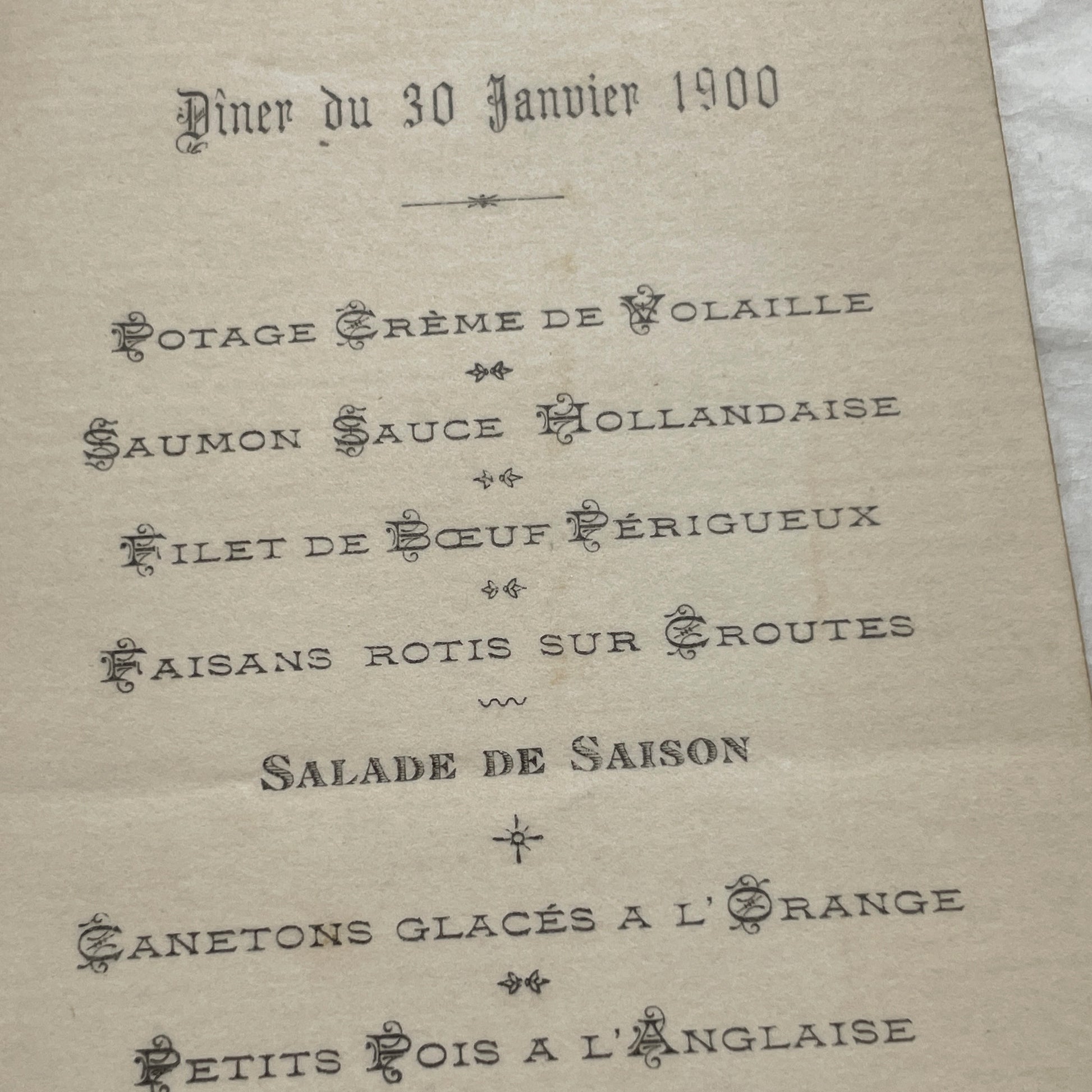 1900s - Vintage Hotel De Paris Dinner Menu - Classic French Cuisine - Exquisite Dining Experience from the Turn of the Century