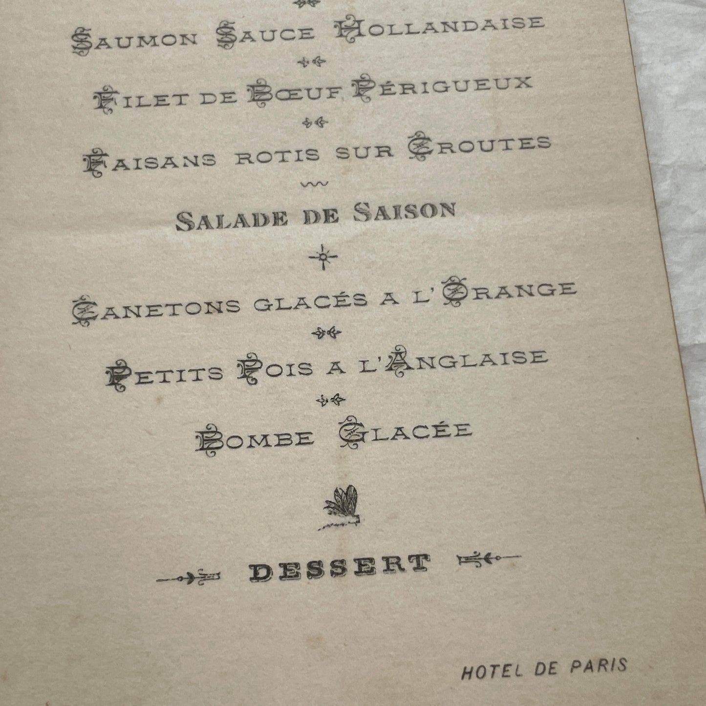 1900s - Vintage Hotel De Paris Dinner Menu - Classic French Cuisine - Exquisite Dining Experience from the Turn of the Century
