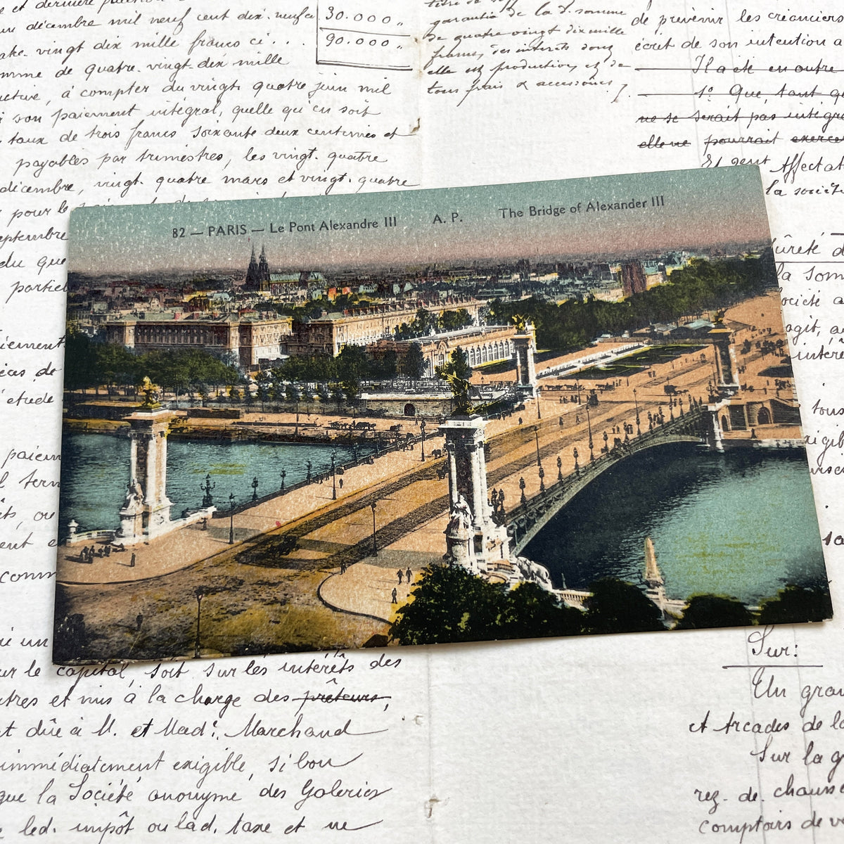 1900s - Vintage Postcard - Pont Alexandre III - Paris - France - Iconic Landmark - River Seine Bridge - French History - European Ephemera