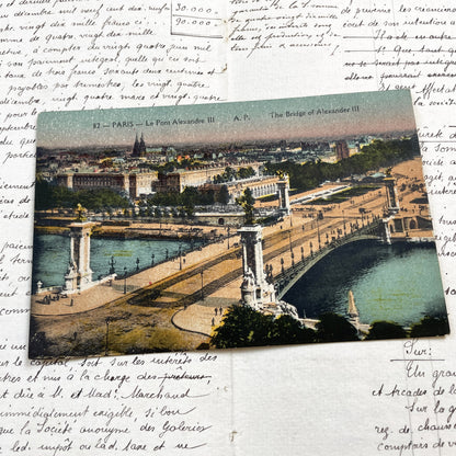 1900s - Vintage Postcard - Pont Alexandre III - Paris - France - Iconic Landmark - River Seine Bridge - French History - European Ephemera