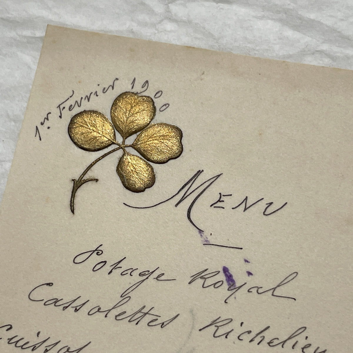 1900s - Exquisite Handwritten French Menu Card from 1900 - Elegant Culinary History Documenting a Lavish Dinner Event
