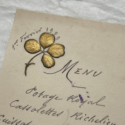 1900s - Exquisite Handwritten French Menu Card from 1900 - Elegant Culinary History Documenting a Lavish Dinner Event