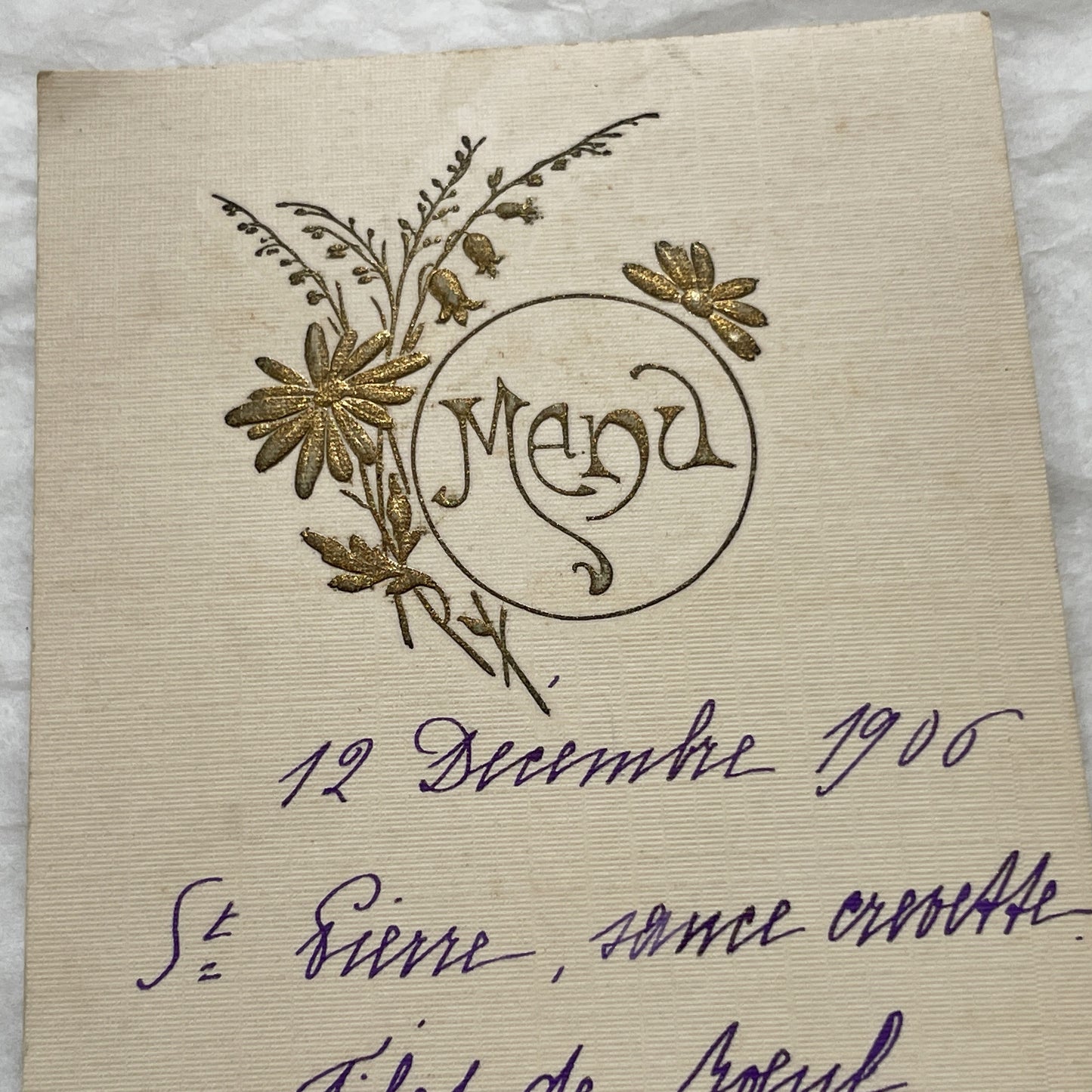 1900s - Vintage French Menu Card - Elegant 1906 Dinner Event - Historical Fine Dining Cuisine - Hand-Written Details - Special Occasion Meal