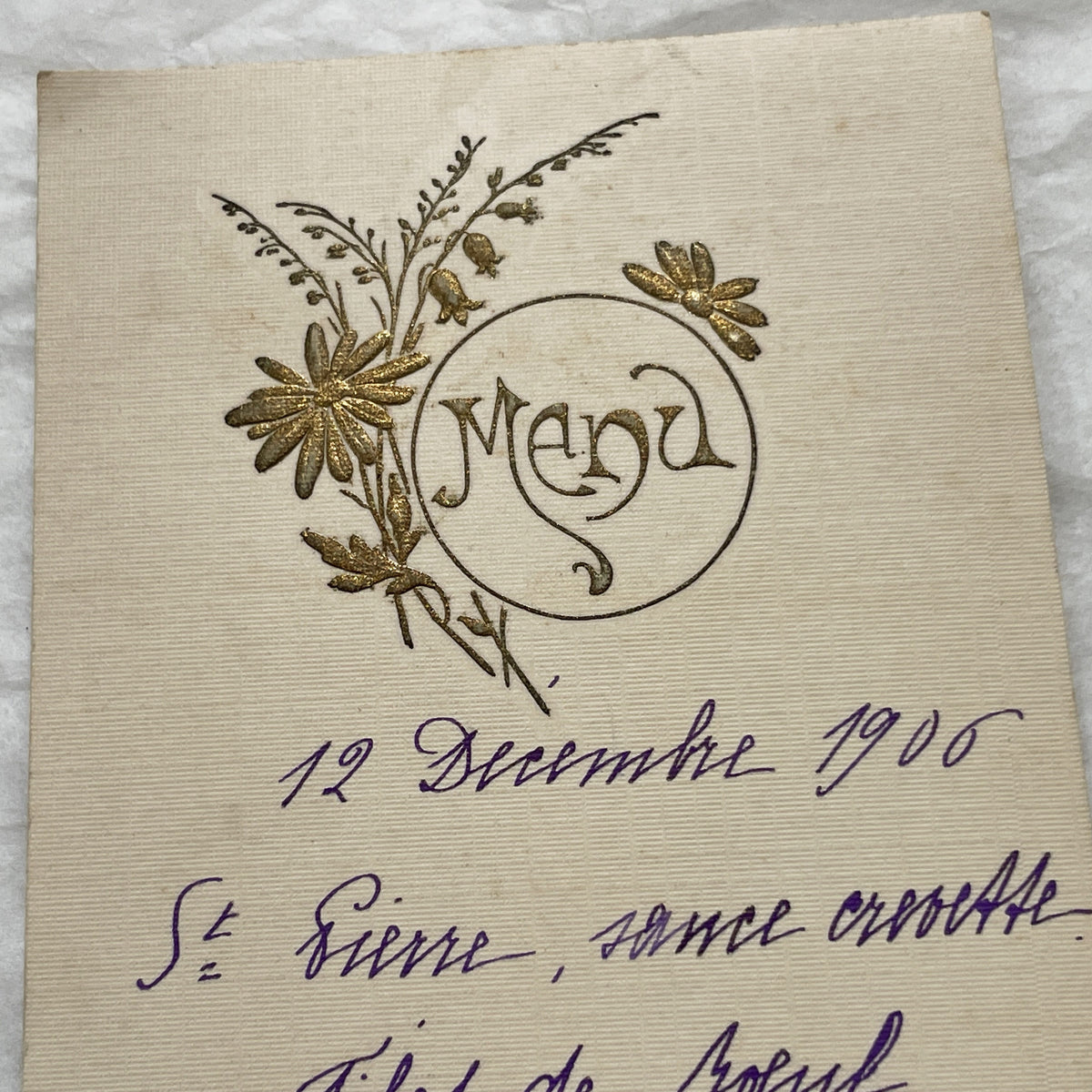 1900s - Vintage French Menu Card - Elegant 1906 Dinner Event - Historical Fine Dining Cuisine - Hand-Written Details - Special Occasion Meal
