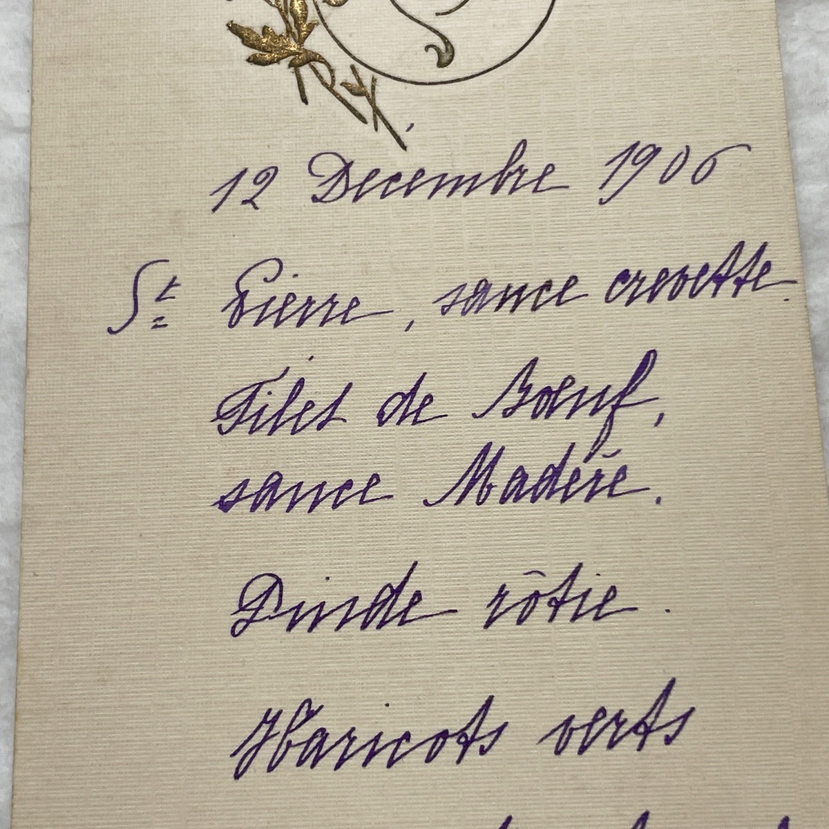 1900s - Vintage French Menu Card - Elegant 1906 Dinner Event - Historical Fine Dining Cuisine - Hand-Written Details - Special Occasion Meal