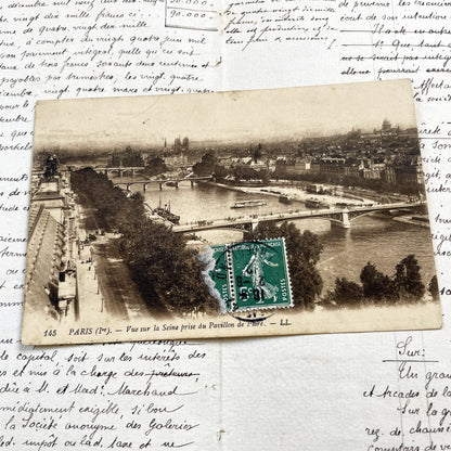 1910s - Antique Paris Postcard - Sepia View of Seine River From Pavillon De Flore - Historic French Cityscape - Vintage Parisian Collectible